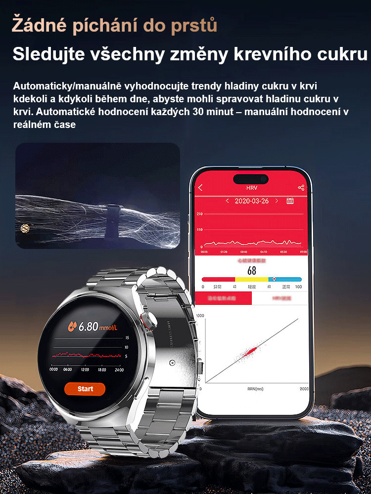 Ocelový náramek Watch6 Pro hodinky na měření hladiny cukru v krvi
